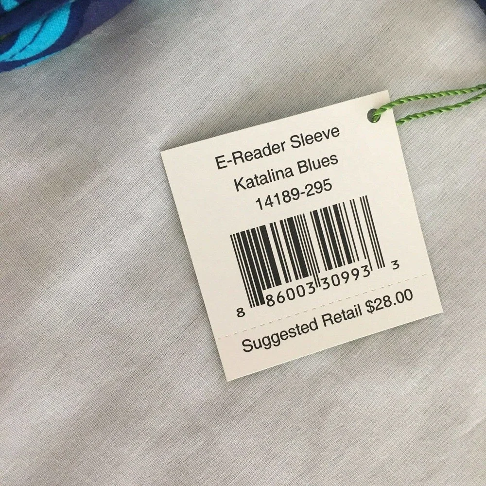 VERA BRADLEY Katalina Blues E-Reader Tablet Sleeve New W Tag Blue Green Floral